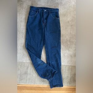 Vintage Distressed Dark Denim Straight Leg Jeans